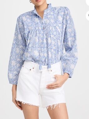 Marea Georgia Blue BLOCKPRINT Top Blouse from Shopbop XS